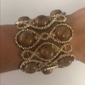Gold and Taupe Elastic statement bracelet